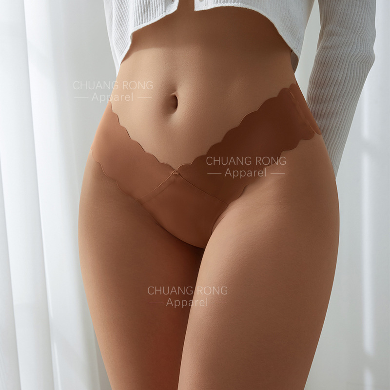 Wave Seamless Ice Silk Underwear Women's V-Shaped Low-Waist Quick-Drying Breathable One-Piece Hip-Lifting Large Size Women's Briefs