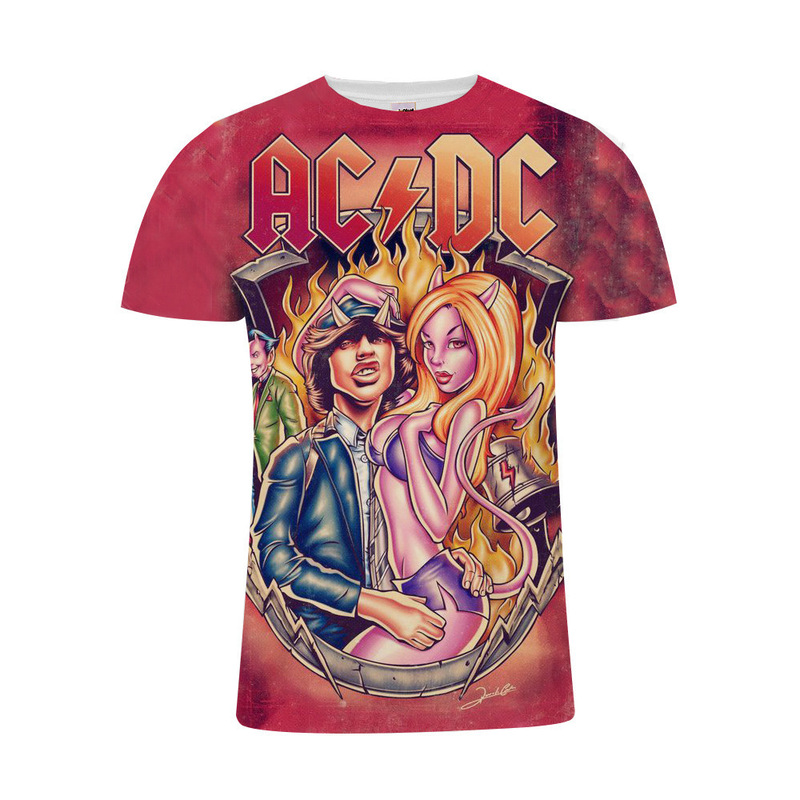 2020 Cross-Border New 3D Printing Full Polyester T-Shirt Acdc Heavy Metal Rock Band Short Sleeve Couple T-Shirt Wholesale