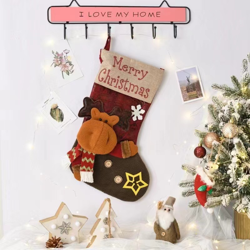 Grandes calcetines de muñeca de Navidad a cuadros decoración de Navidad niños bolsa de regalo dulces calcetines bolsa de regalo