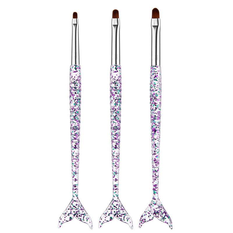 美甲笔刷美人鱼拉线笔圆头光疗笔勾花画笔透明亚克力杆美甲笔套装