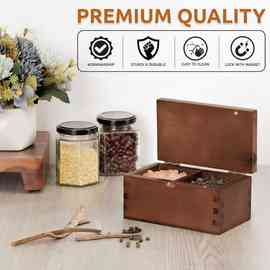 木质磁吸翻盖调料盒厨房桌面分格香料调味品收纳盒烹饪盐糖密封盒