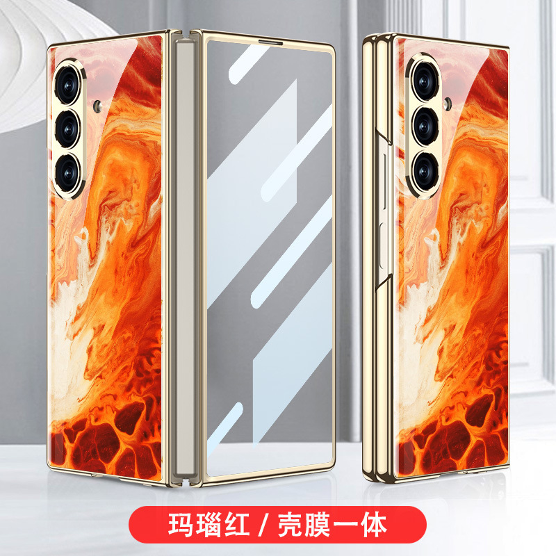 适用三星zfold7手机壳电镀玻璃彩绘壳膜一体折叠屏保护套防摔套|undefined