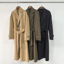 高端料！瑞典小众双排扣腰带毛呢大衣羊毛羊绒混纺双面呢外套中长