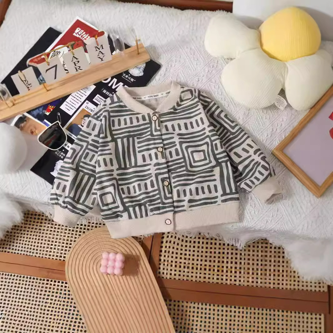 중소형 어린이를 위한 새로운 어린이 야구 유니폼, 패셔너블한 꽃무늬 타이다이 코듀로이 재킷, 베이비 니트 가디건 탑