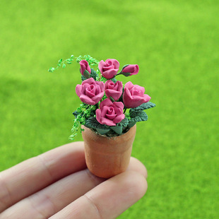 52Dollhouse miniature food play scene model doll house accessories mini pink rose potted K129
