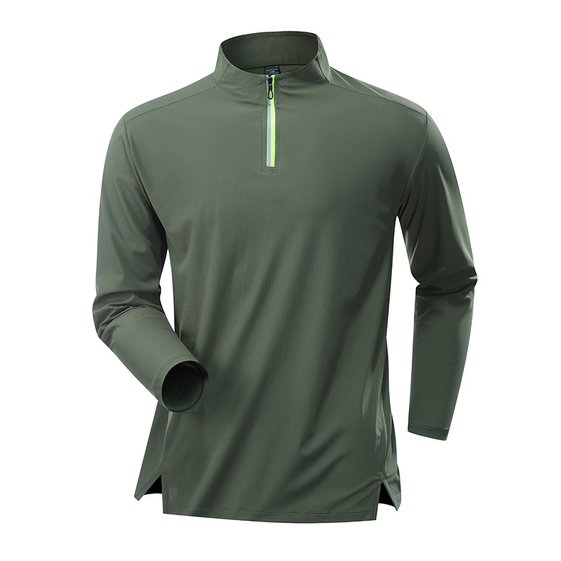 Camiseta de base de lana blanca personalizada transfronteriza secado rápido camiseta de manga larga hombre medio cremallera entrenador de fitness ropa camiseta