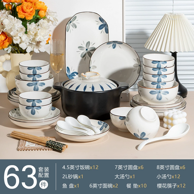 Japanese set, ceramic tableware, orchid, Birthday gift