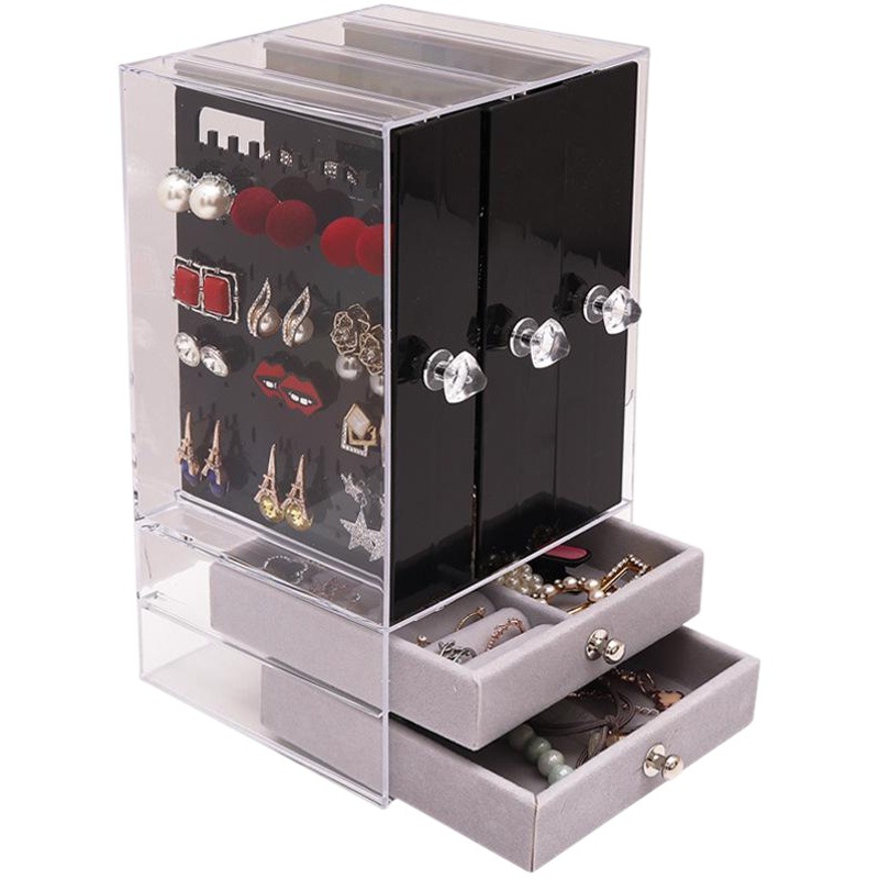 Expositor de Aretes Transparente a Prueba de Polvo para Aretes, Collares y Joyería, Caja de Almacenamiento de Aretes de Plástico para Escritorio