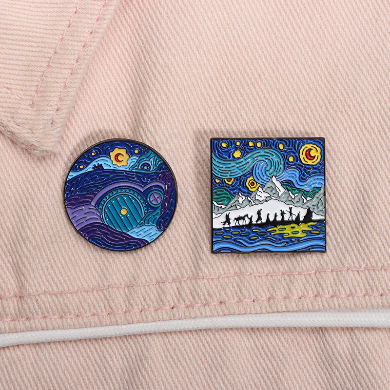 Creative Design Oil Painting Series Badges Cartoon Animation Lord of the Rings Peripheral Metal Brooch Accessories Hat Decorations