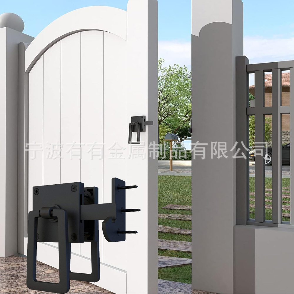 Cerradura de Doble Lado para Puerta Corredera de Granja, de Aluminio Negro, para Comercio Electrónico al por Mayor, Cerradura Giratoria para Puerta de Madera Resistente, Manija para Puerta de Cerca