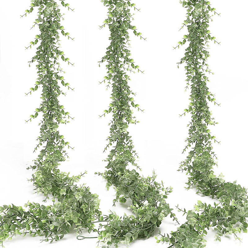 亞馬遜人造綠植人造桉樹花環藤蔓1.8米ins尖葉尤加利壁掛植物假懸