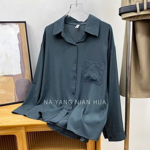High-end drape loose slim long-sleeved shirt for women in spring and autumn design niche casual and unique outer layered top