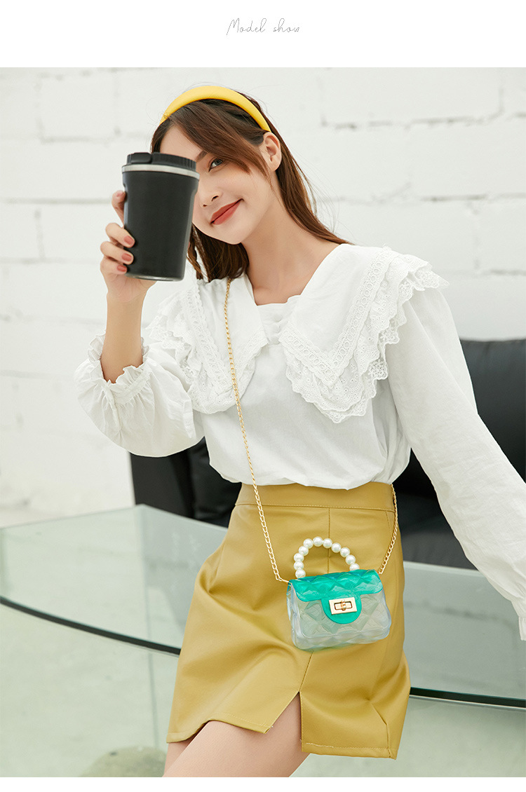 Women's Small PVC Color Block Cute Beading Square Lock Clasp Crossbody Bag Jelly Bag display picture 2