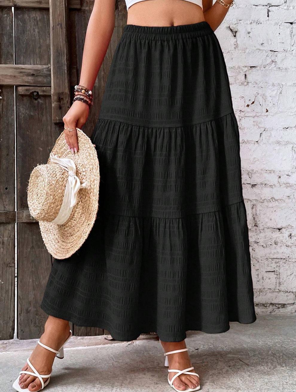 300g Weight Summer Vacation Simple Style Solid Color Polyester Maxi Long Dress Skirts
