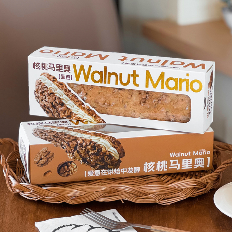 核桃马里奥包装盒面包蛋糕长方形甜点烘焙开窗透明坚果面包打包盒