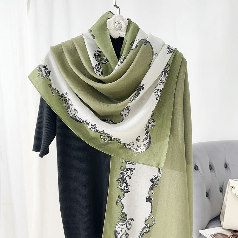 Nueva bufanda de seda con estampado de algodón y lino para mujer, estilo fino de verano, chal de protección solar, toalla de playa, bufanda de habitación con aire acondicionado para mujer