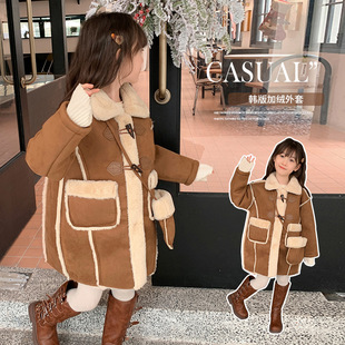 Mid-length fur one-piece lamb fur horn buckle coat women's winter fleece-lined thick suede coat top