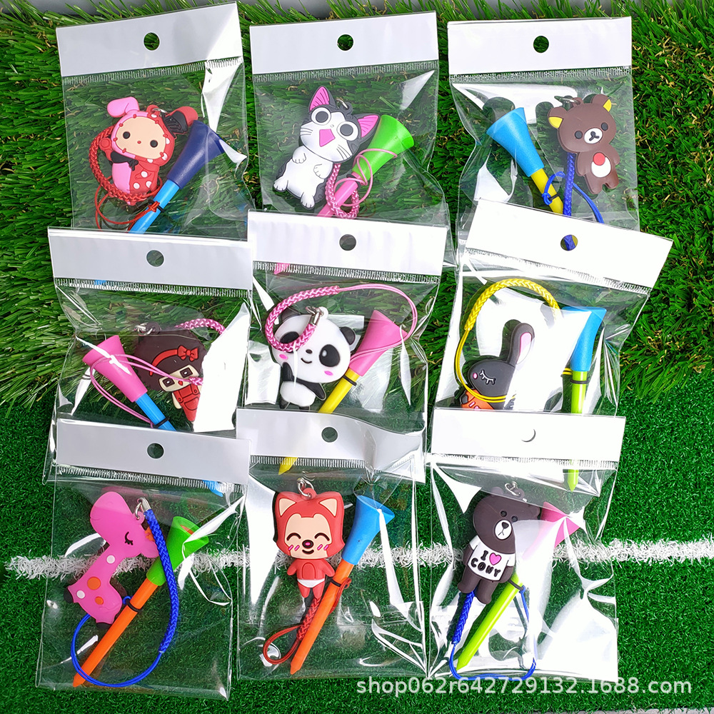 Bola de plástico de golf bola de cabeza de goma de uñas sentado con cuerda patrón de dibujos animados anti-perdido plástico de color TEE