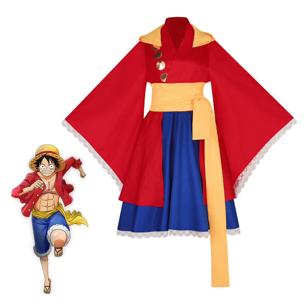 海賊王cos服草帽路飛性轉cosplay動漫角色表演服洛麗塔和服連衣裙