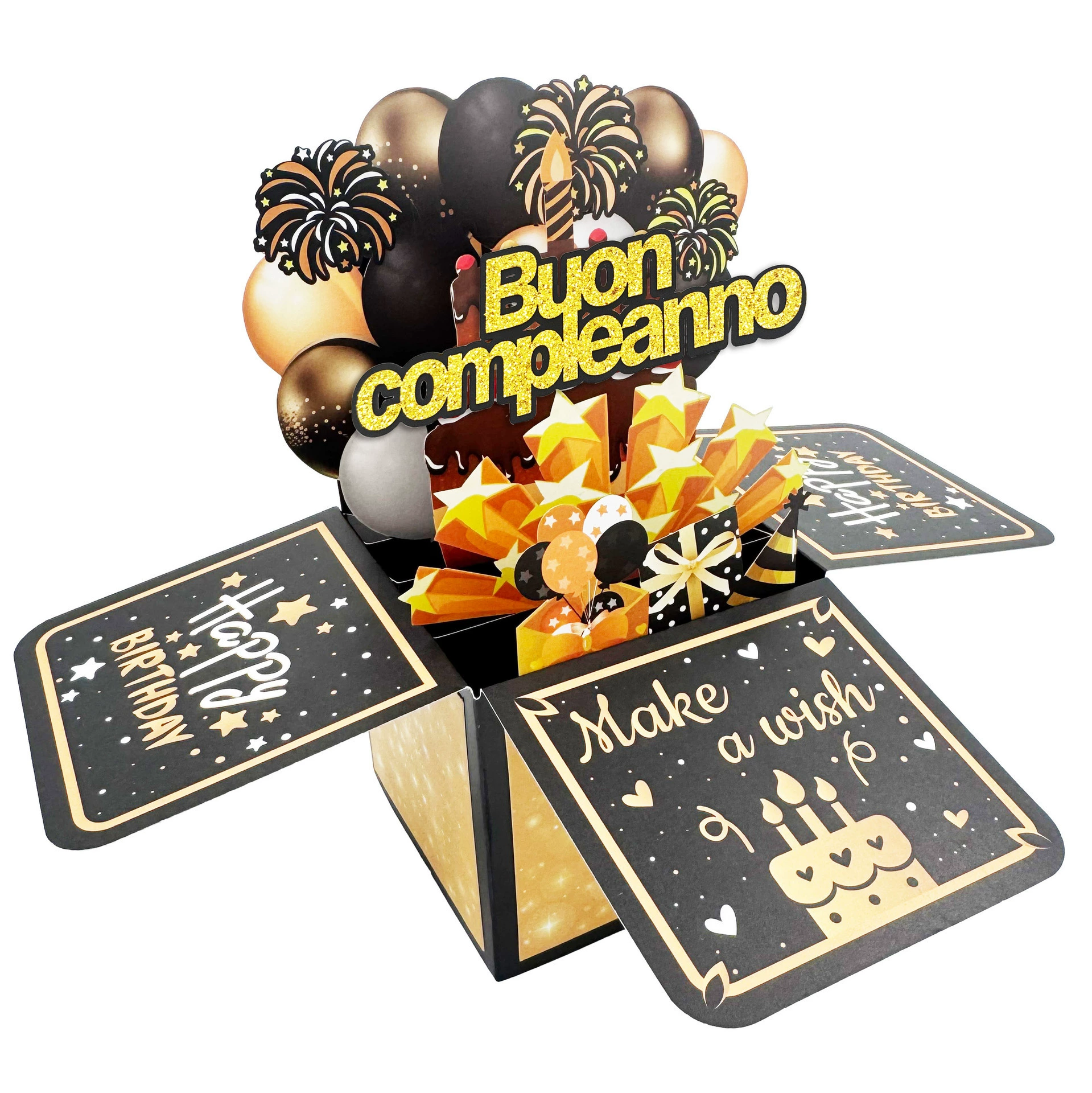 Новая блестящая пудра, английский, немецкий, французский, русский, итальянский, испанский, разные языки, черное золото, стерео коробка на день рождения