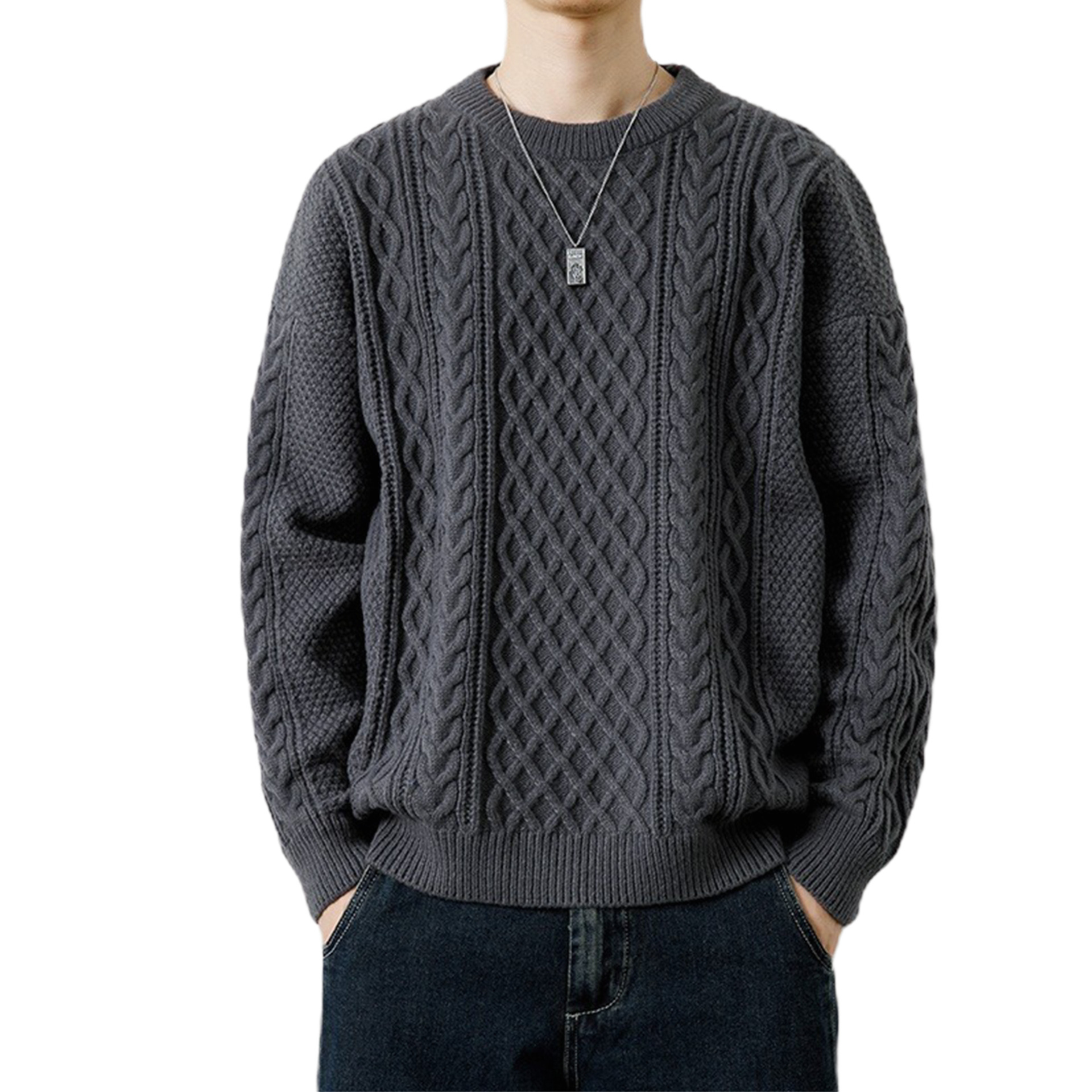 Explosiones transfronterizas de tamaño europeo suéter de punto de tamaño grande para hombres y mujeres otoño invierno cuello redondo cuello alto con lana de color sólido fábrica al por mayor