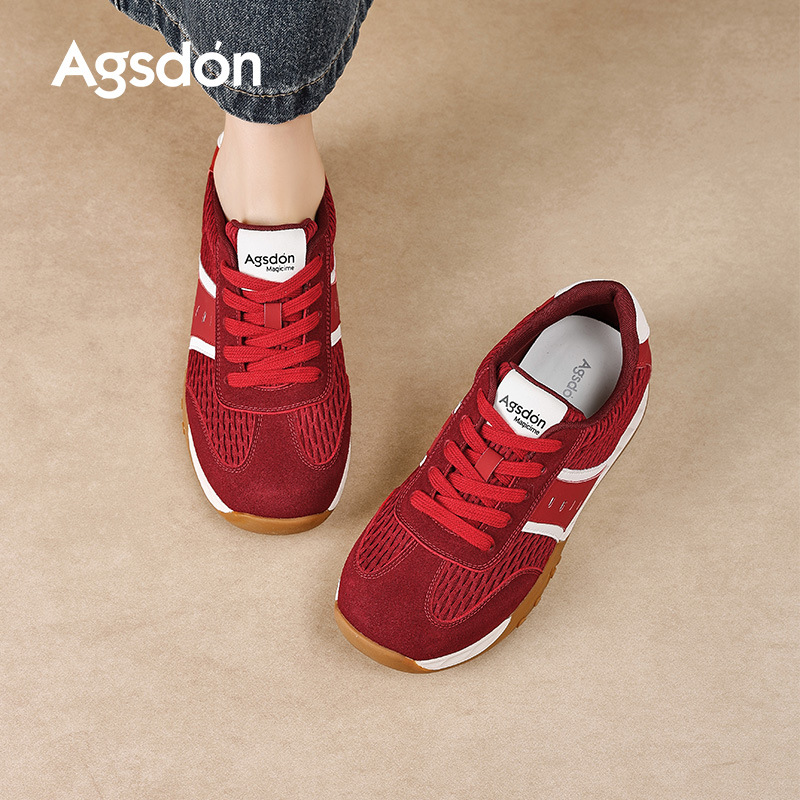 Zapatos de entrenamiento rojos para mujeres 2025 nuevos zapatos deportivos ligeros de otoño con suela gruesa, zapatos casuales retro