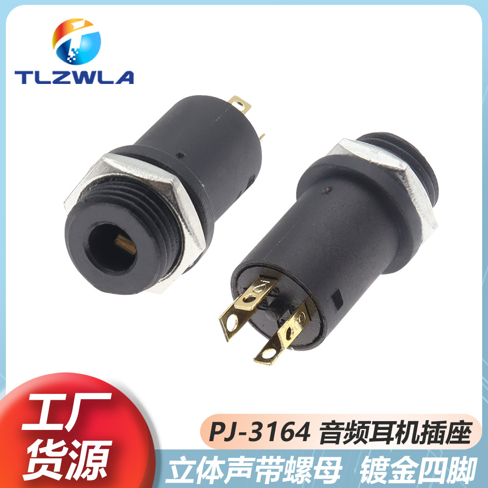 3.5mm Audio Socket Pj-3164 Four Gold-plated Earphone Mother Seat With...