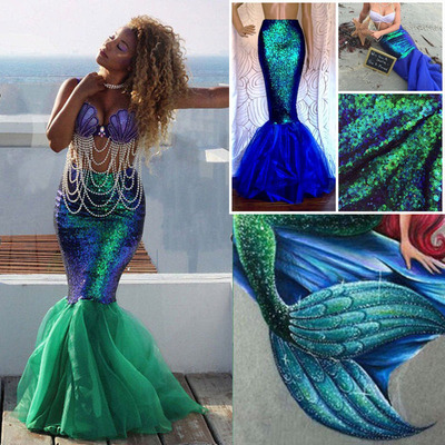 Green sequined mermaid skirts for women female Halloween Christmas party cosplay costume stage performance photos shooting mermaid  fishtail skirts