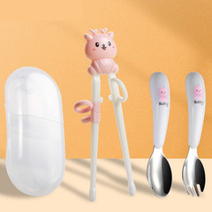 Factory 304 stainless steel food-grade children's tableware set baby training chopsticks fork spoon three-piece set mother and baby supplies