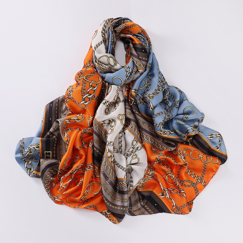 180*90cm Satin Simulated Silk Scarf Women's  Summer New Fashion Outerwear High-end Shawl Beach Towel Wholesale
