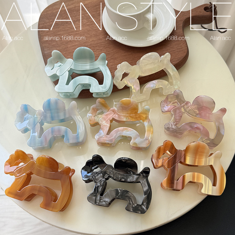 Alanの新しいアセテート子犬型ヘアクリップ、かわいいヘアクリップ、厚みのある中空ヘアクリップ、サメクリップヘアアクセサリー|undefined