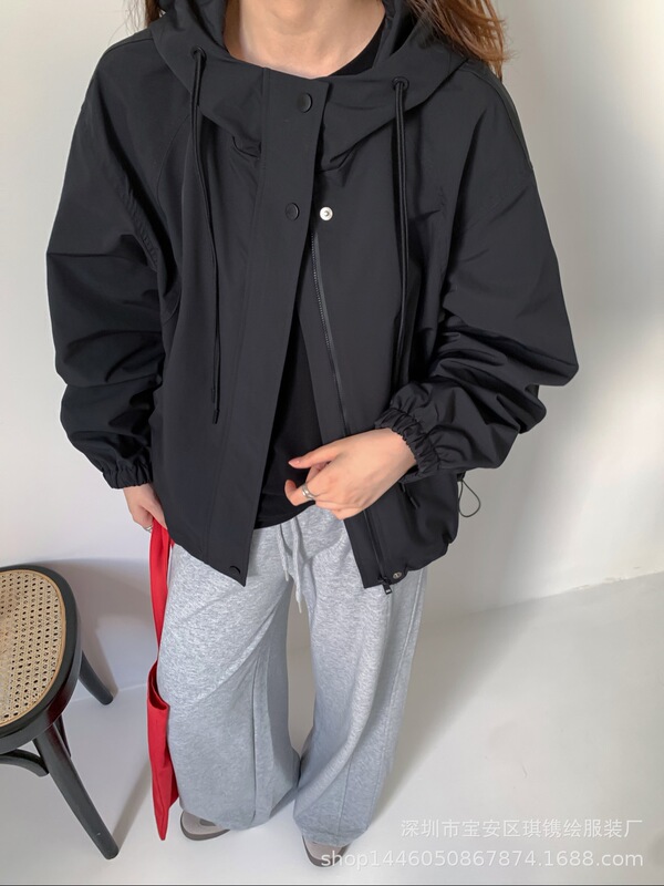 琪镌绘制糖果色连帽短外套女秋季款韩版设计感减龄冲锋衣女15600|undefined