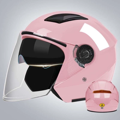 Motosiklet kaskı (dəbilqə), warm and windproof, suitable for all - b4-dual-mirror-model-light-pink-high-definition-long-mirror-3c-certified