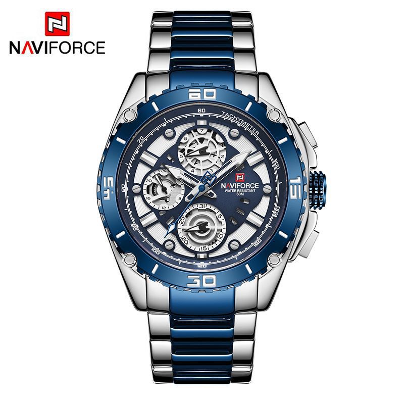 NAVIFORCE Lingxiang 9179 hombres reloj deportivo multifuncional de seis pines correa de acero impermeable reloj luminoso reloj