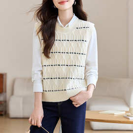 春季条纹马甲女背心毛衣针织衫马夹春秋坎肩2026新款衬衫叠穿上衣