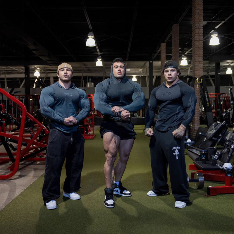 American Style Men's Tight-Fitting Clothing Jogger Sports Casual Fitness Running Training Quick-Drying Seamless Hooded Sweatshirt Long Sleeves