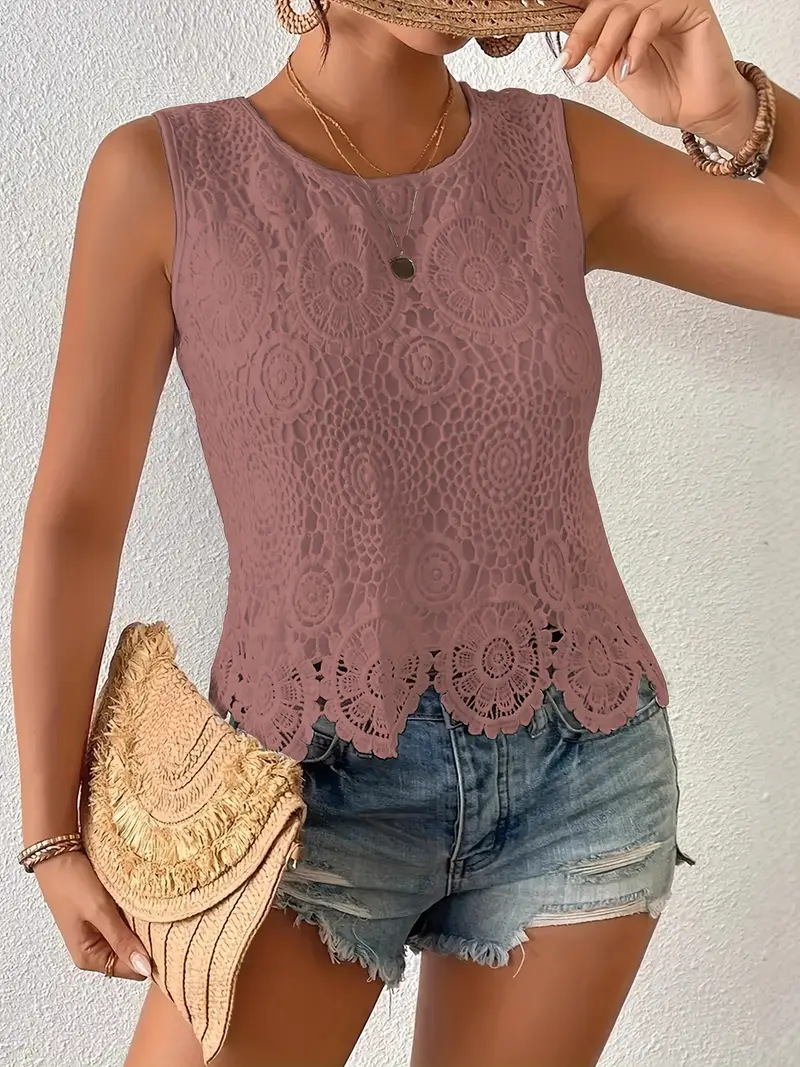 Women's French Style Crochet Camisole Heavy Duty Summer Top Chic Slimming Sexy Elegant Floral Outer Layer_ecoleips.com