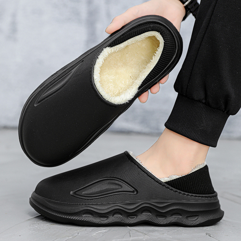 Zapatillas de algodón de los hombres de color sólido de fondo grueso hogar interior bolsa zapatillas de tacón cálido forro polar antideslizante Comercio exterior transfronterizo zapatos de algodón hombres