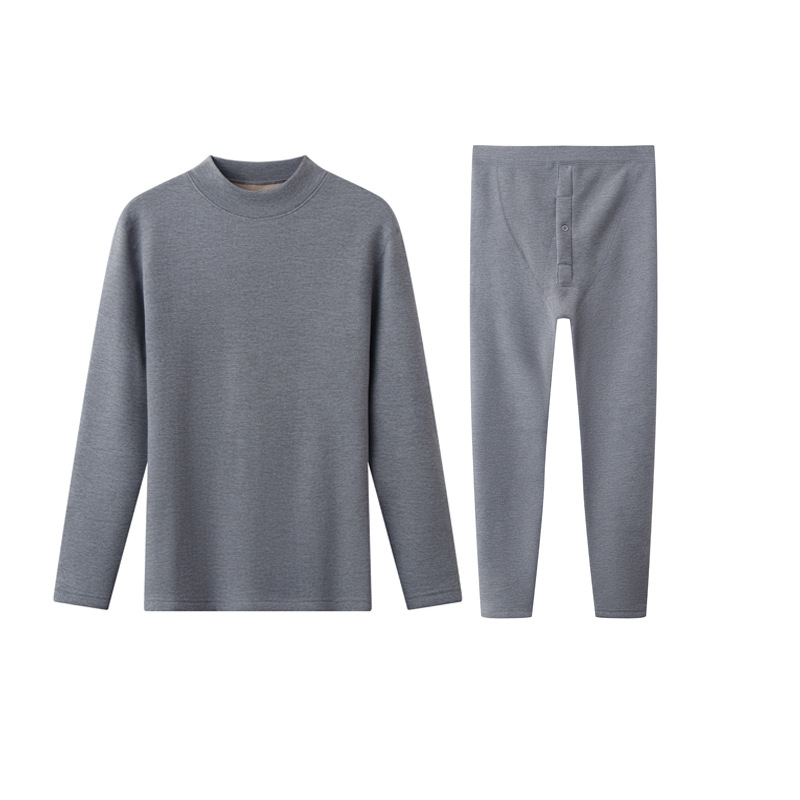 가을 옷과 바지 단색 기반을 세트 중간 및 높은 목 남성용 기모 두꺼운 열 속옷