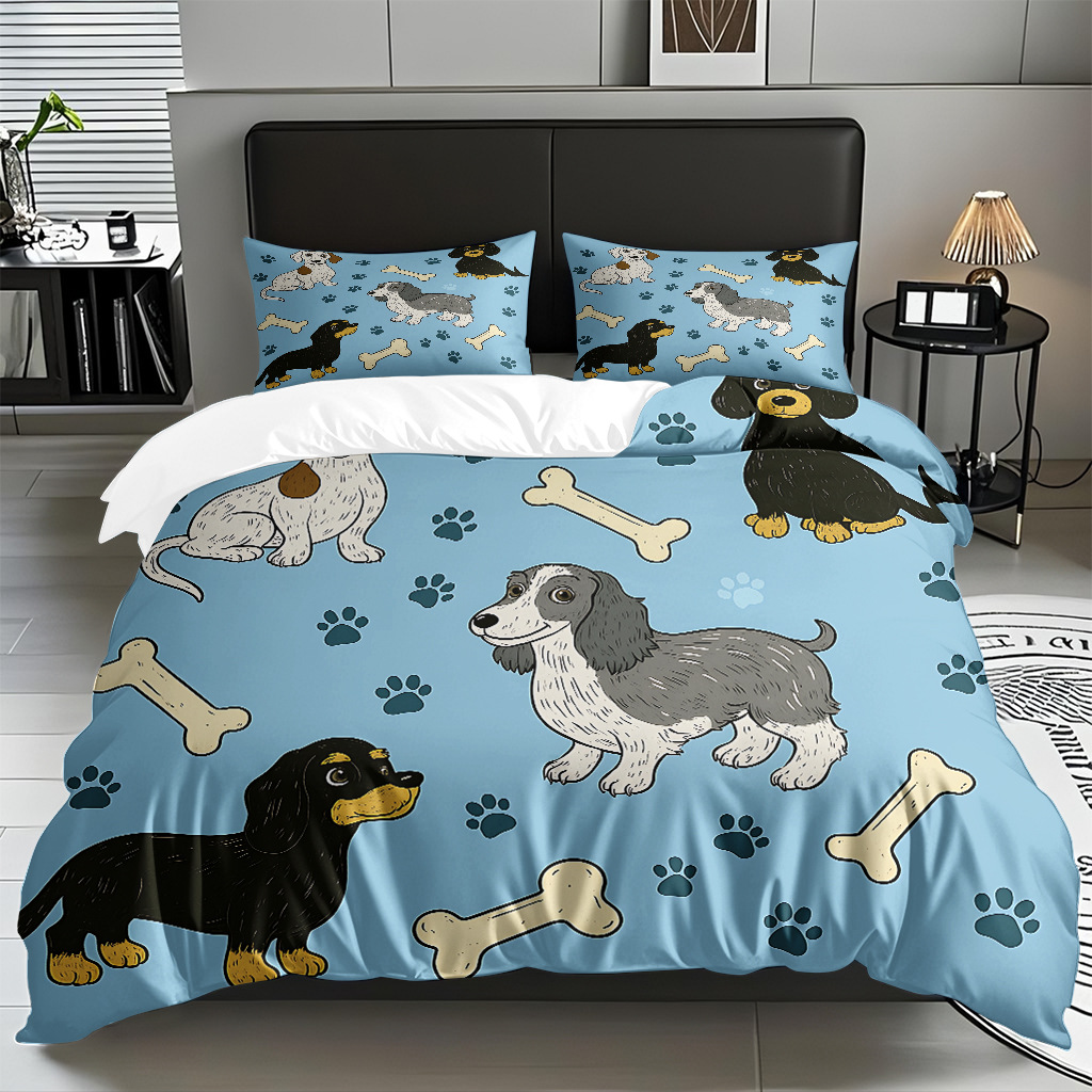 Fábrica de origen transfronteriza textil doméstico TEMU / JIT suave piel abrasiva caricatura cachorro impresión digital set edredón