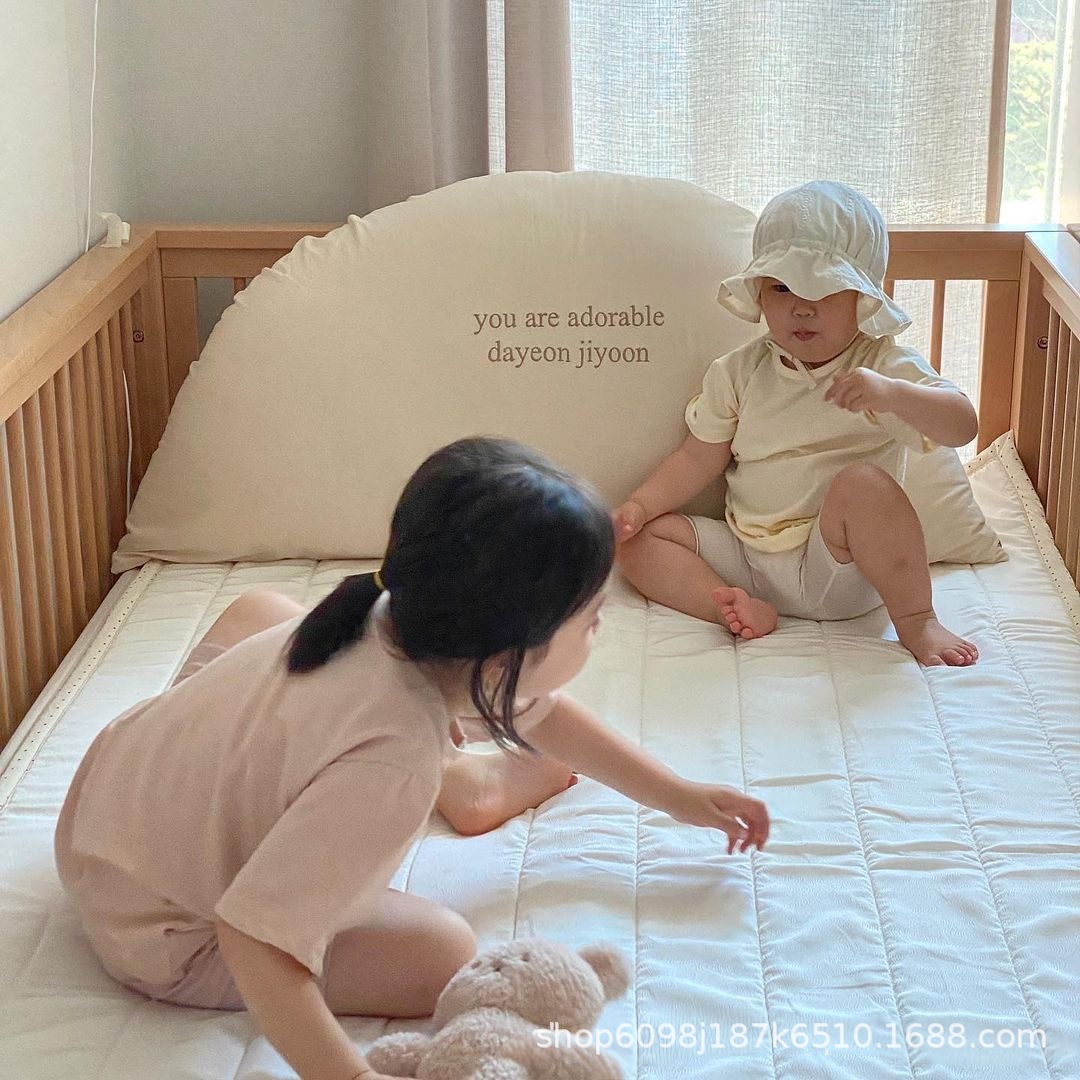 Korean Bedside Semi-Circular Cushion for Children's Room, Baby Crib, Tatami Bed, Removable and Washable Embroidered Name Pillow