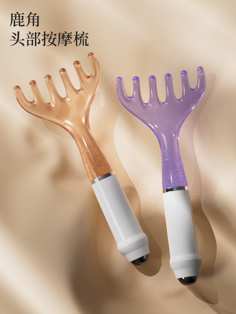 Pein de cuerno de ciervo, rastrillo pequeño, masaje de cinco dedos, peinado de cabello, garra de agarre del cuero cabelludo, meridianos, tratamiento de la cabeza, artefacto de rastrillo de músculos faciales caseros