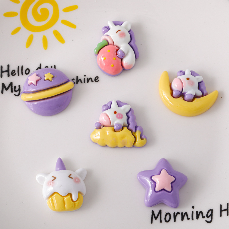 Unicornio estrella de dibujos animados DiDi accesorios de resina crema pegamento para el cabello de la caja del teléfono móvil agujero agujero hebilla material de pegatina de refrigerador