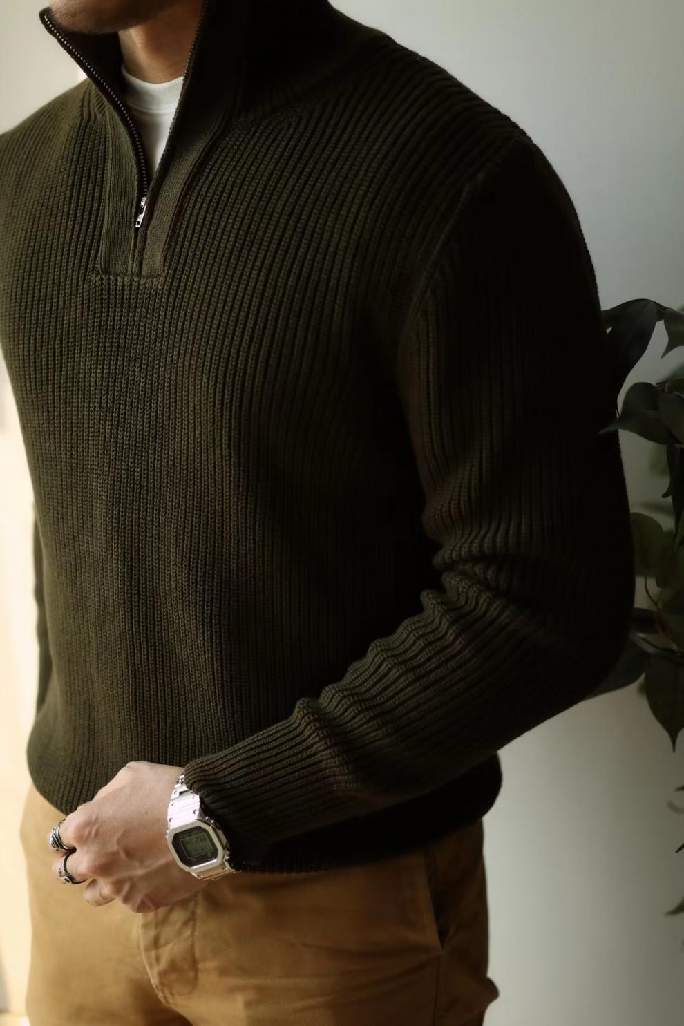 Half Zip Stand Up Collar Sweater, Men's Autumn And Winter Knitted Sweater, Thread Sweater, Hoodie Trend_voghion.com