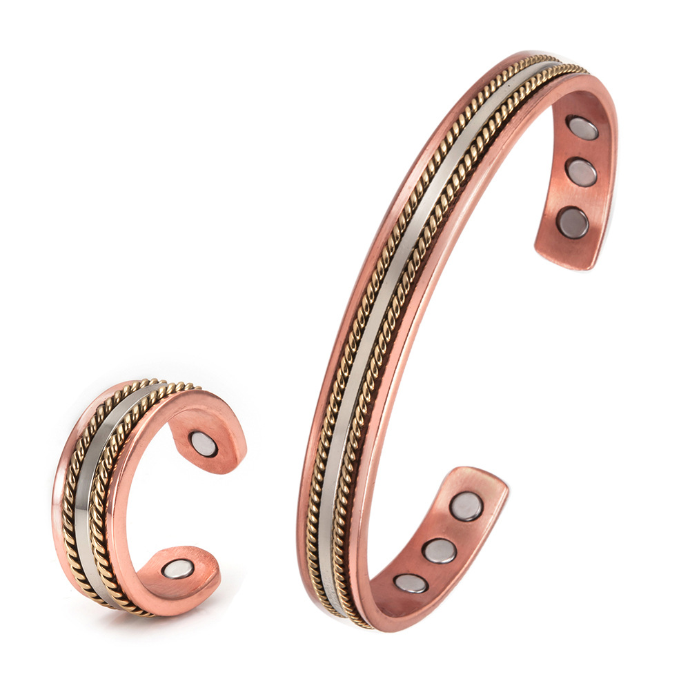 Vintage Style Geometric Magnetic Material Copper Rings Bracelets display picture 1
