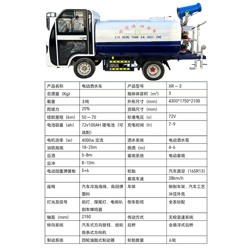 新エネルギー電動四輪放水車工事現場用園林緑化除塵霧砲散布車高圧洗浄車|undefined
