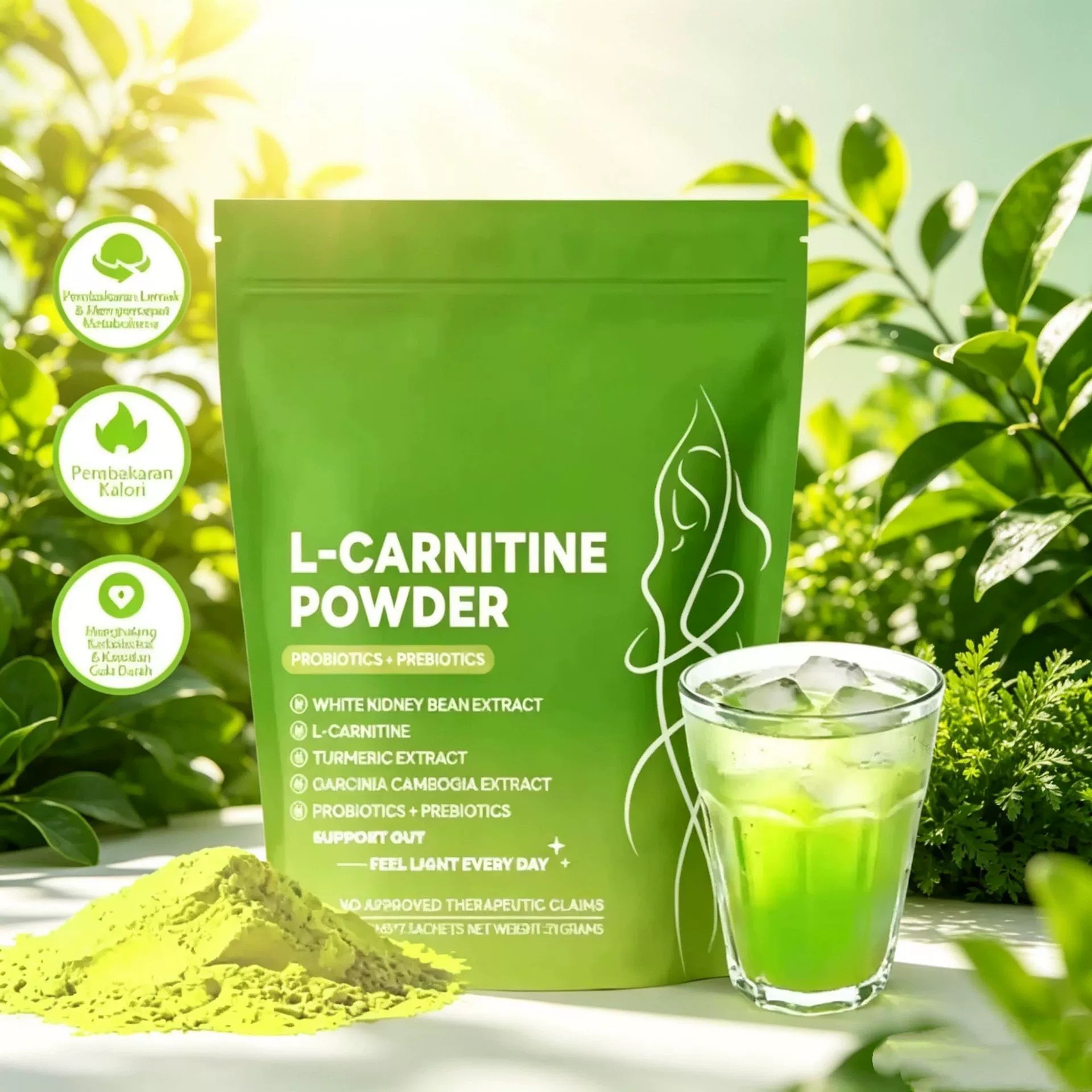 L-Carnitine Green Apple Flavor Powder with White Kidney Bean Complex Fruit and Vegetable Powder 21g in use
