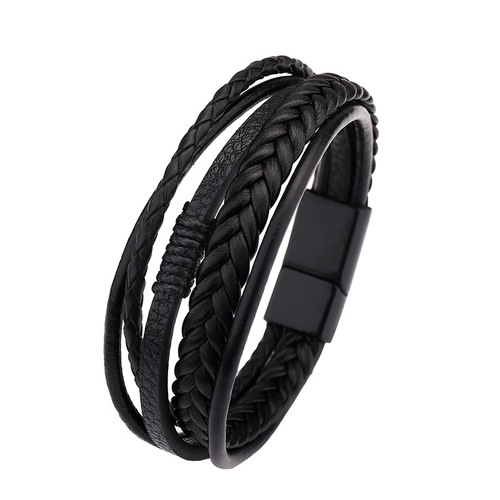 Accessories cowhide rope braided leather men's bracelet high-end alloy magnetic clasp leather bracelet hot sale