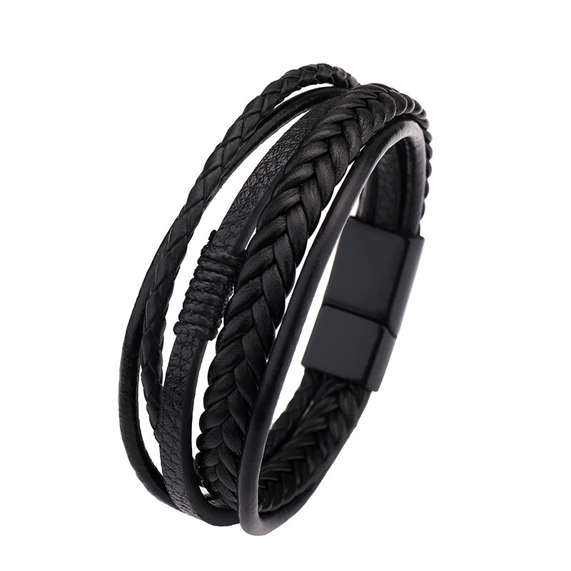 2020 new jewelry cowhide rope woven leather men's bracelet high-grade alloy magnetic buckle leather bracelet cross-border hot sale