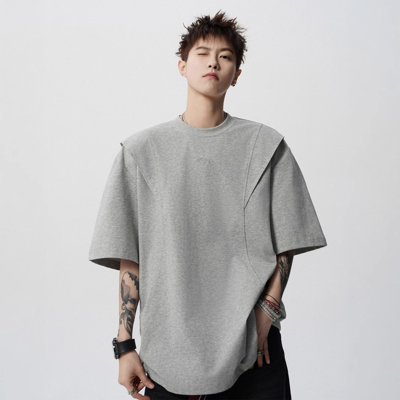 Loose-leaf Cut Short-sleeved T-shirt Men's Summer American Style High Street Deconstructed Crewneck Pullover Trendy Brand Design Sense Loose T-shirt